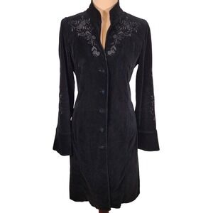 Vintage Arden B Black Cotton Velvet Coat S Embroidered Steampunk Victorian Goth